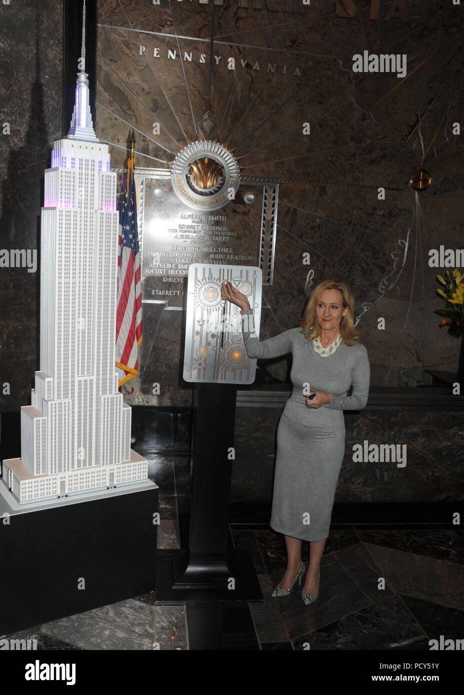 NEW YORK, NY - APRIL 09: J.K. Rowling illuminates the Empire State ...