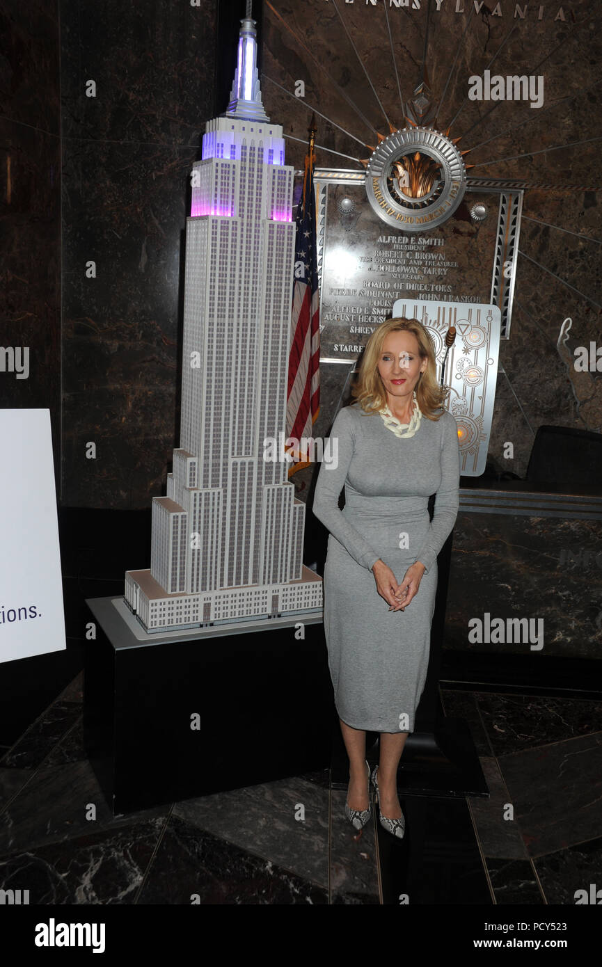 NEW YORK, NY - APRIL 09: J.K. Rowling illuminates the Empire State ...