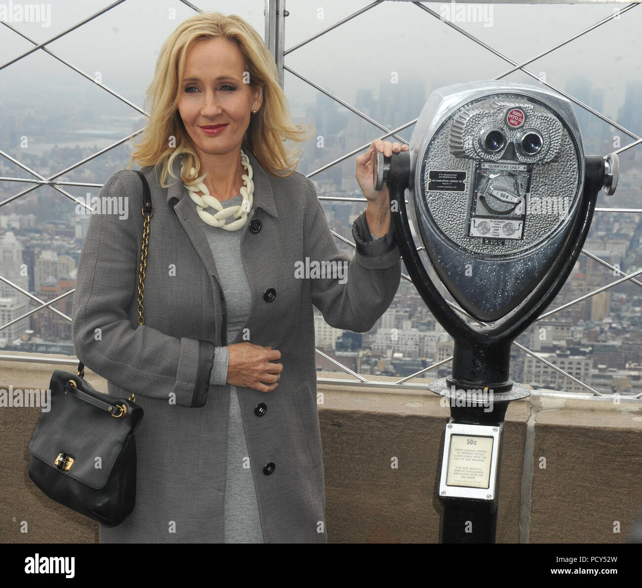 NEW YORK, NY - APRIL 09: J.K. Rowling illuminates the Empire State ...