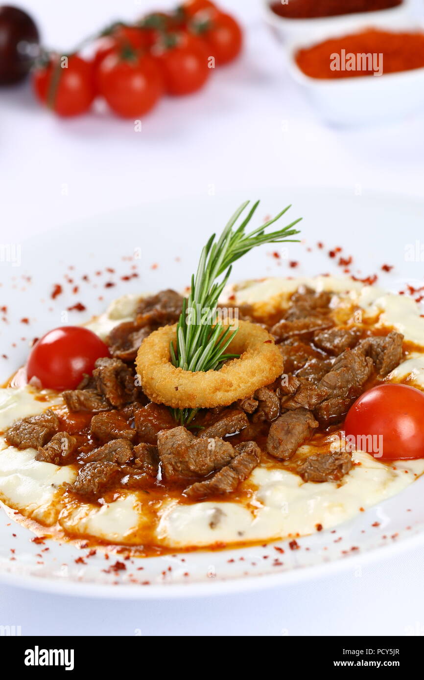 Turkish Meat Kebab served in an anatolian plate Stock Photo Alamy