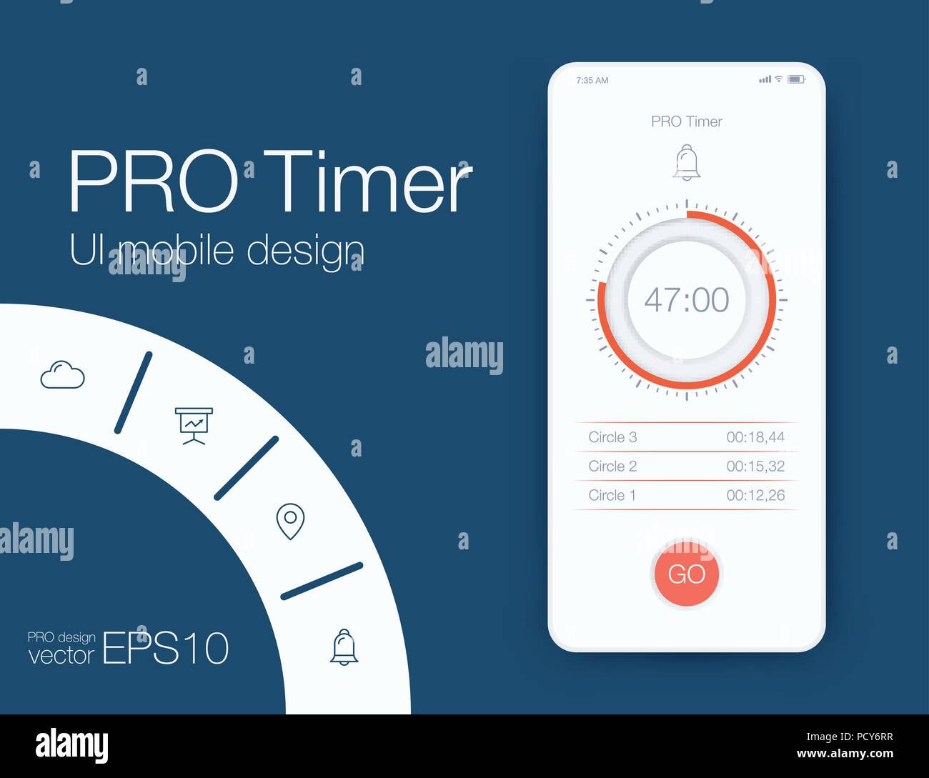 Timer application UI design concept Stock Vector