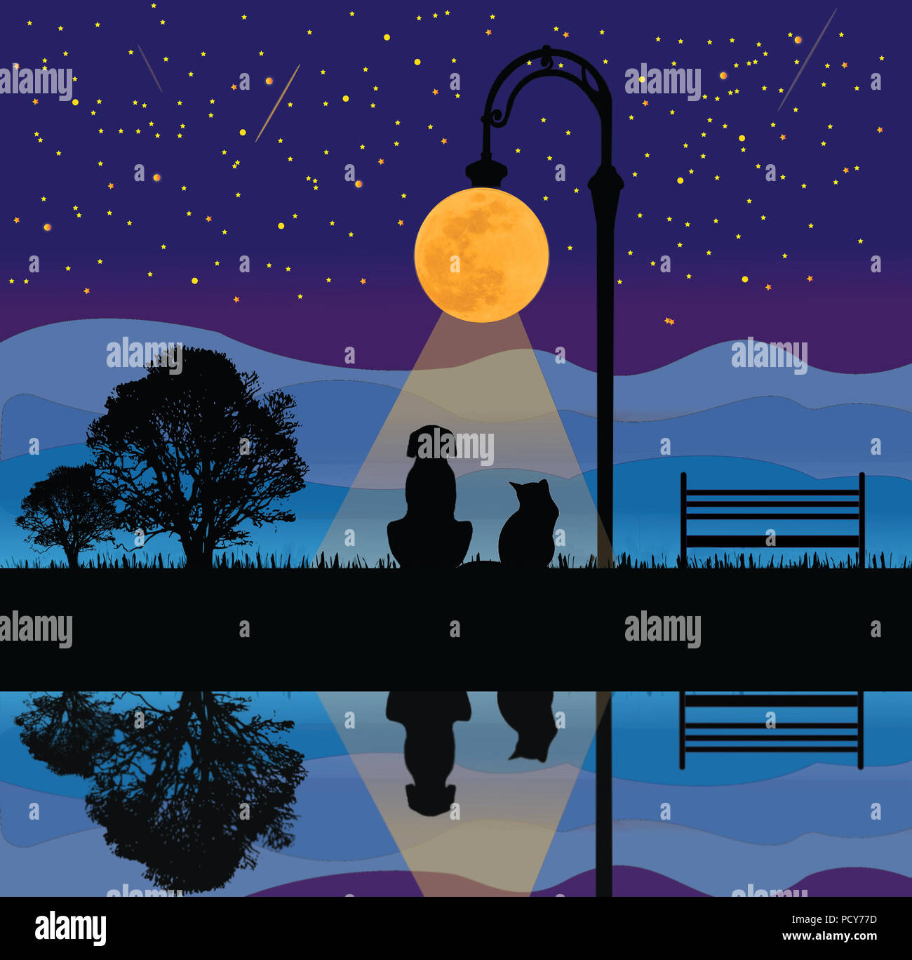 Cat And Dog Under The Moonlight Stock Photo Alamy Cat And Dog Under The Moonlight Stock Photo Alamy