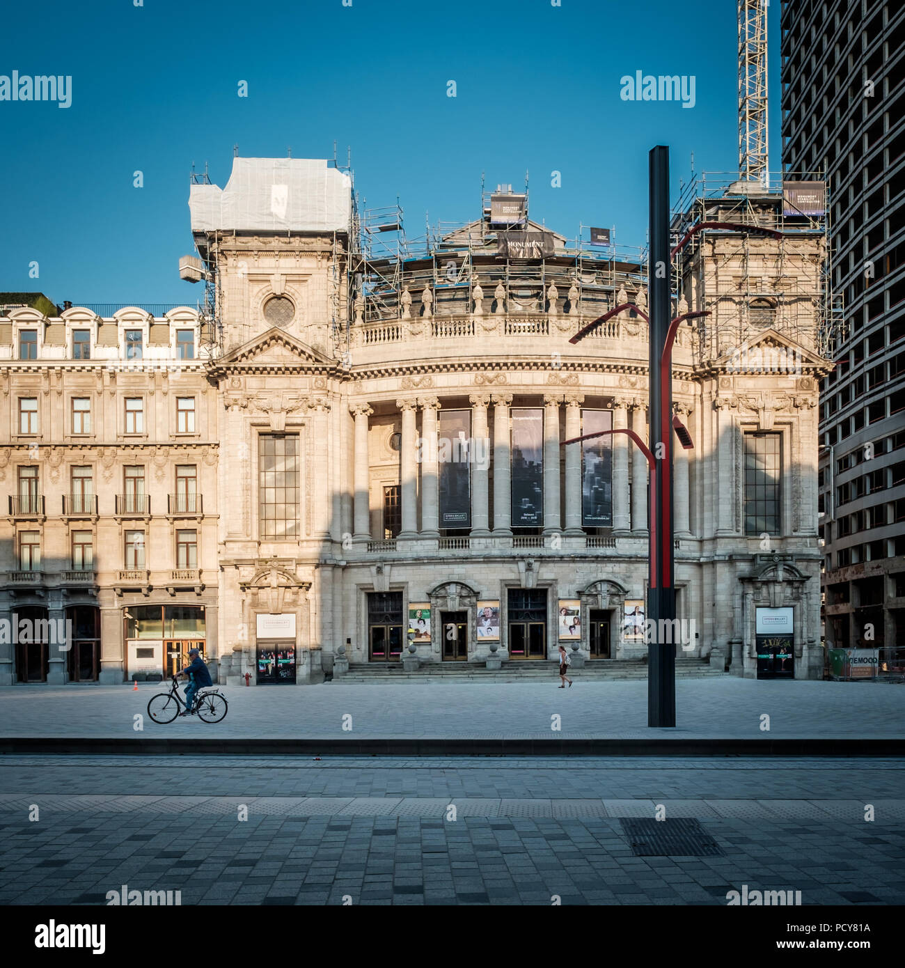 Newly opened square in front of the Antwerp Opera building, Friday 3 August 2018, Antwerp, Belgium. Stock Photo