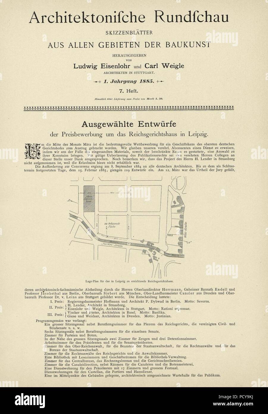 Alternativentwürfe reichsgericht leipzig 01 beschreibung - architektonische rundschau 1(1885), Heft 7, S. 1. Stock Photo