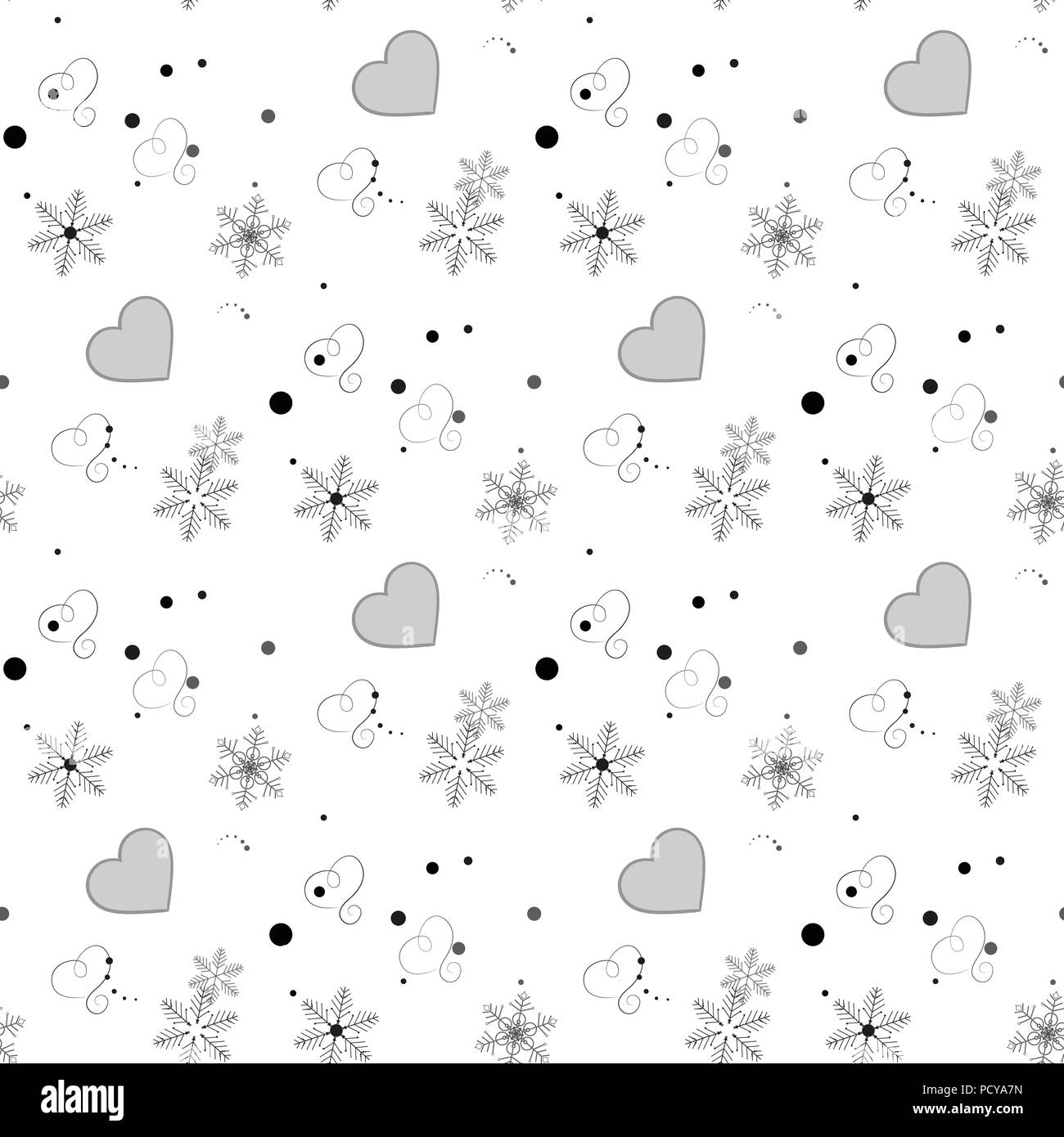 Winter seamless pattern with hearts and snowflakes. Elegant white ...
