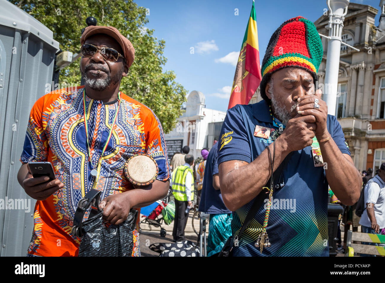 Annual Afrikan Emancipation Day Reparations rally and march in Brixton, south London, UK. Stock Photo