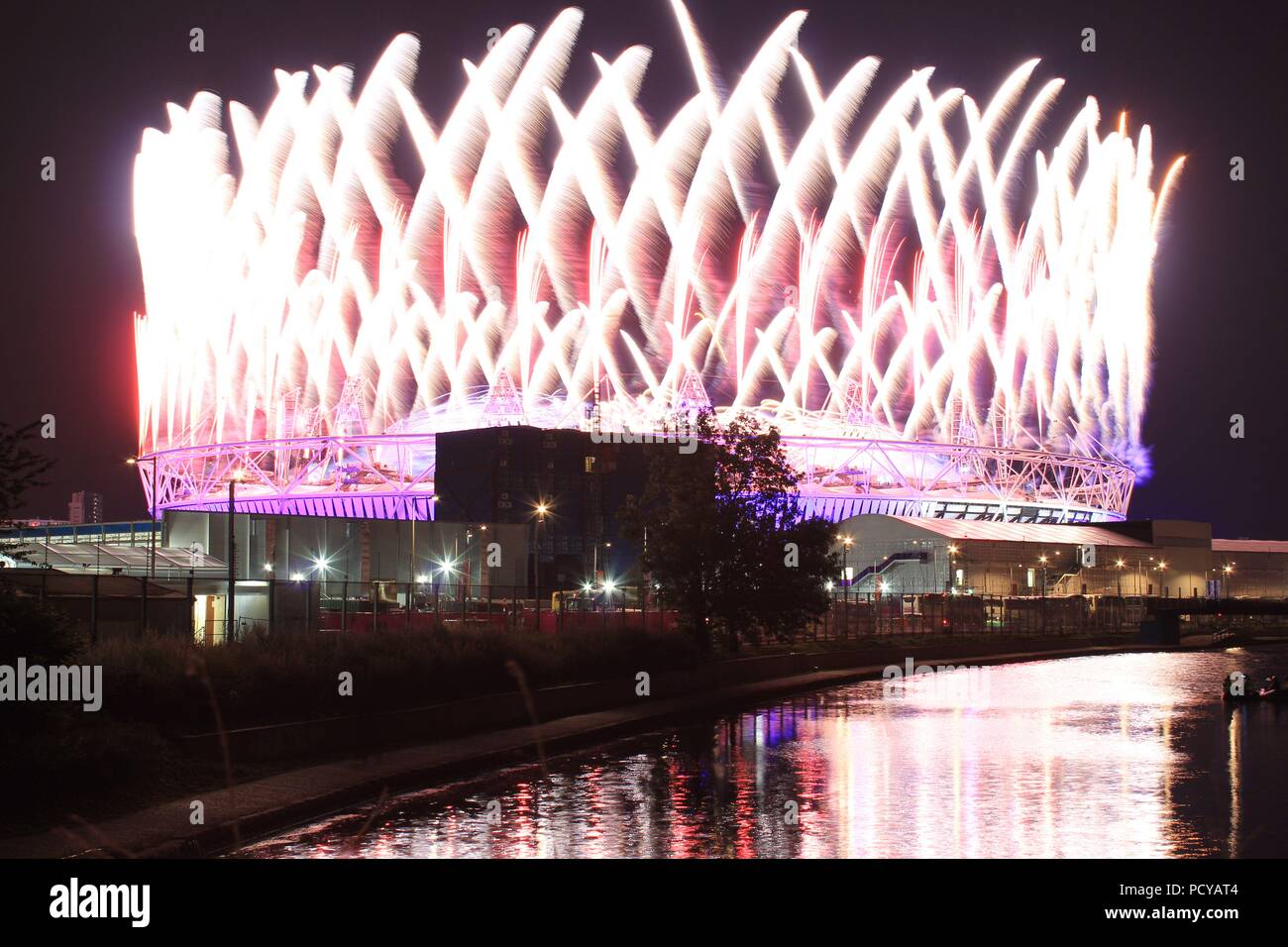 The firework display over the Olympic Stadium during the Closing Ceremony of the London 2012 Olympic Games, London, Great Britain Stock Photo