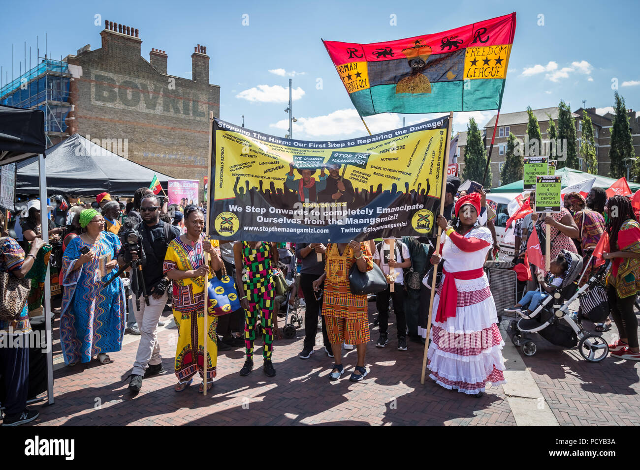 Annual Afrikan Emancipation Day Reparations rally and march in Brixton, south London, UK. Stock Photo