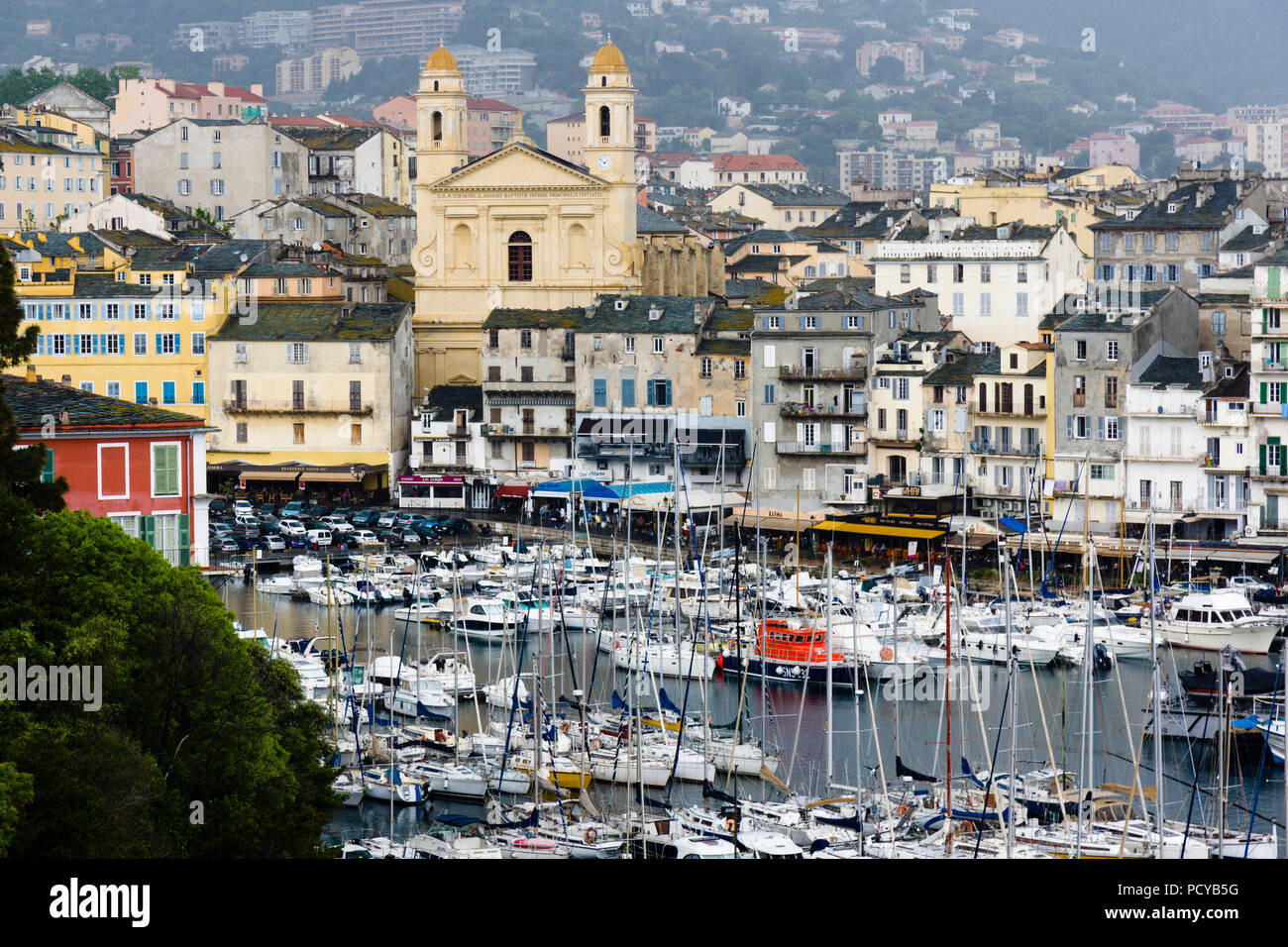 Vieux-Port (Old Harbour) and Église St-Jean-Baptiste church, Bastia, Corsica, France Stock Photo