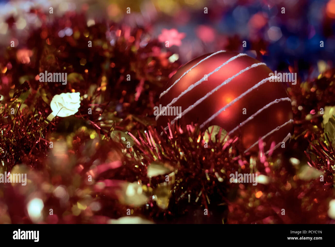 tinsel Christmas. star, ornament, yellow, garland, pine Stock Photo Alamy