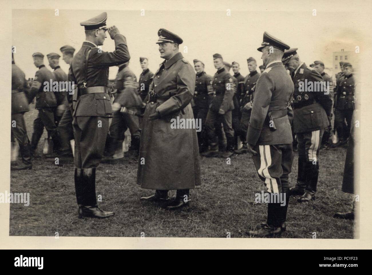 Image from the photo album of Oberfeldwebel Gotthilf Benseler of 9. Staffel, Kampfgeschwader 3: Reichsmarschall Hermann Göring visits III./KG3 on 25th September 1939, following the successful Poland Campaign. During his visit he presented Iron Crosses 2nd Class to flight crew. Stock Photo