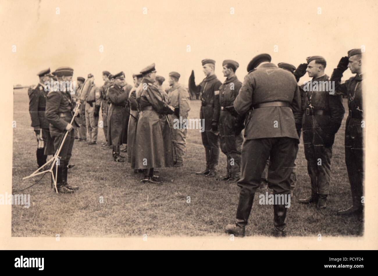 Image from the photo album of Oberfeldwebel Gotthilf Benseler of 9. Staffel, Kampfgeschwader 3: Reichsmarschall Hermann Göring visits III./KG3 on 25th September 1939, following the successful Poland Campaign. During his visit he presented Iron Crosses 2nd Class to flight crew. Stock Photo