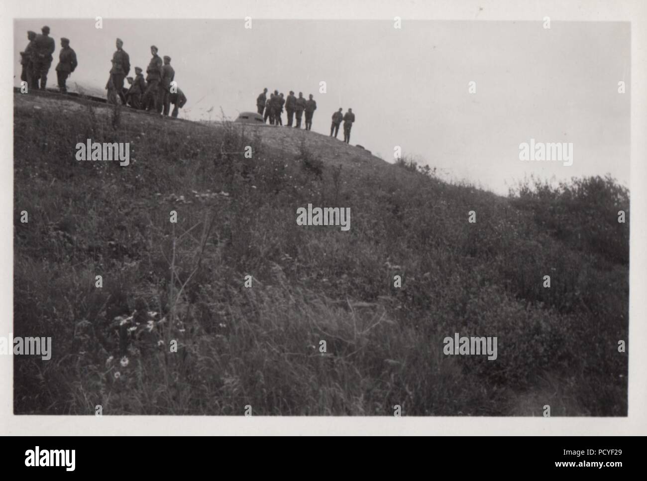Image from the photo album of Oberfeldwebel Gotthilf Benseler of 9. Staffel, Kampfgeschwader 3: German Army and Air Force personnel explore the Maginot Line after the fall of France in June 1940, Stock Photo