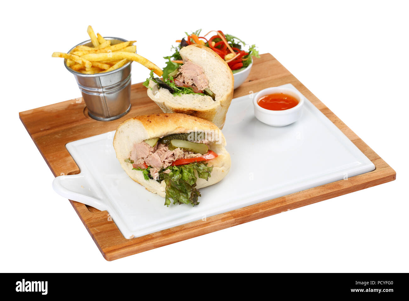 Healthy Tuna Sandwich with Lettuce and french fries Stock Photo Alamy