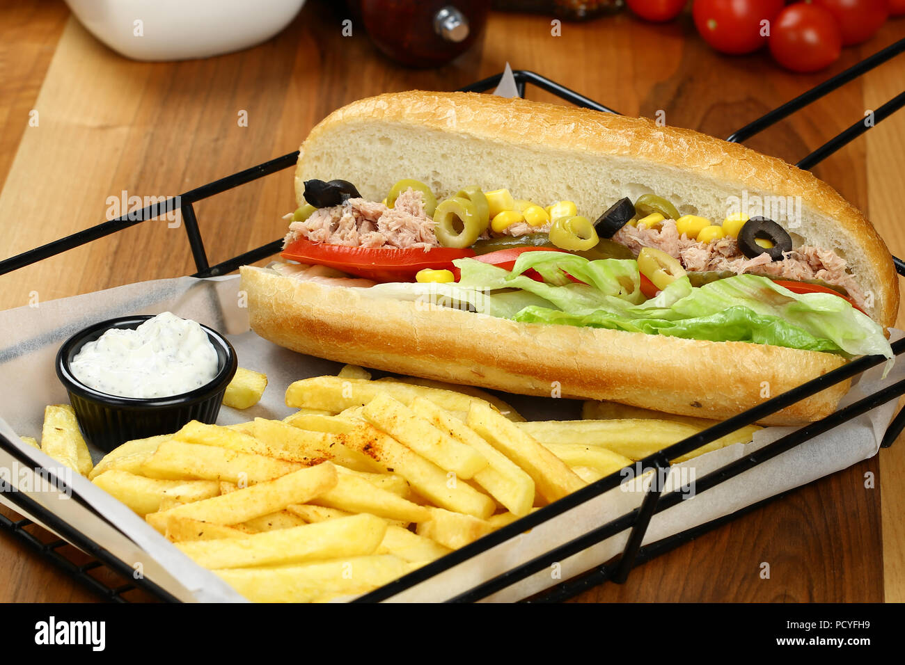 Healthy Tuna Sandwich with Lettuce and french fries Stock Photo Alamy