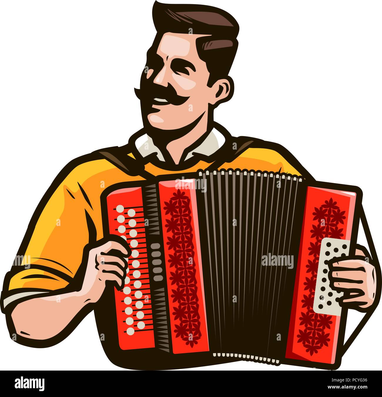 Happy man playing the accordion. Music festival concept. Cartoon vector illustration Stock Vector