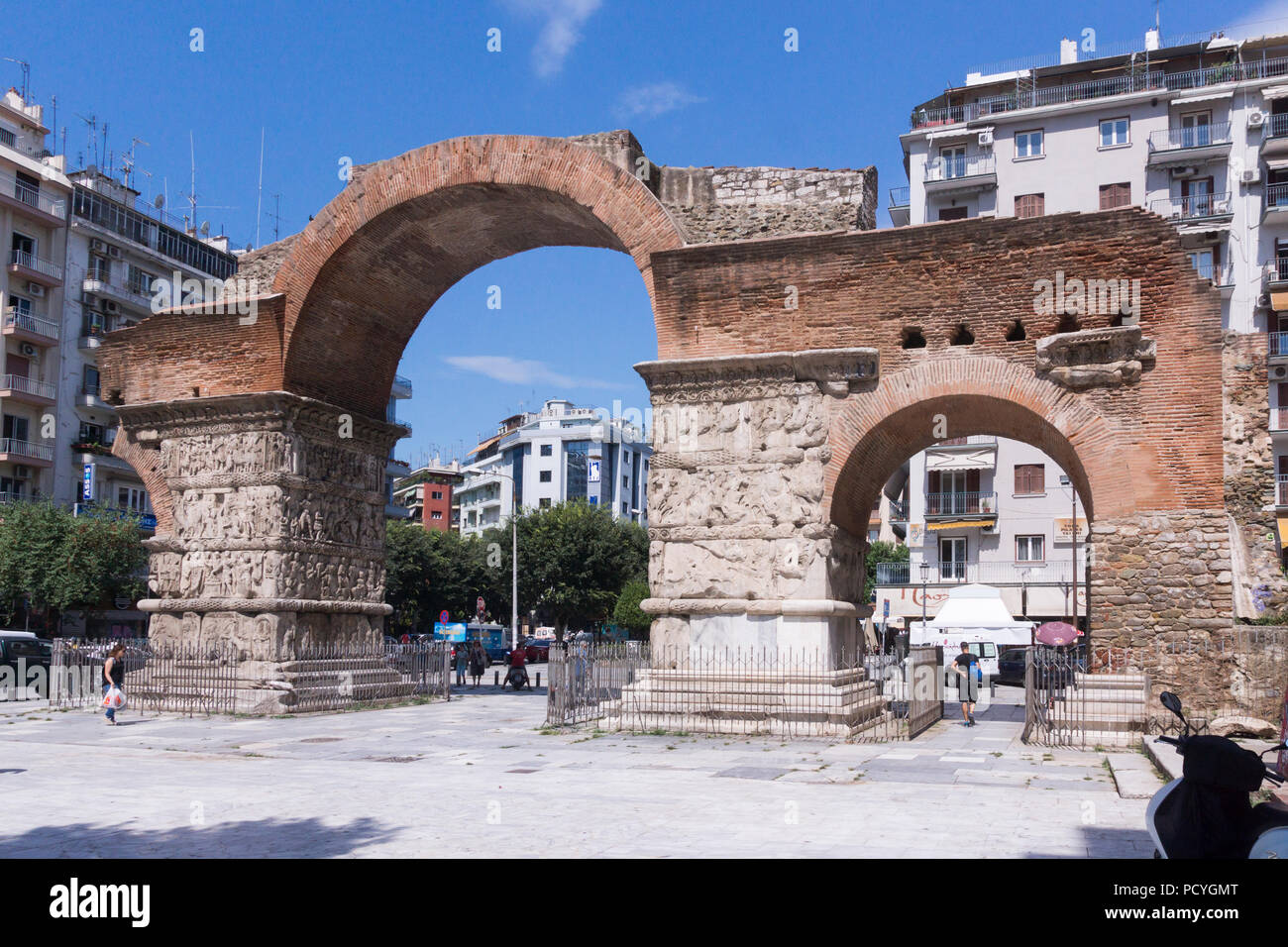 The iconic Arch of Galerius (Kamara) is perhaps the most distinctive roman structure in the city of Thessaloniki and a popular tourist attraction Stock Photo