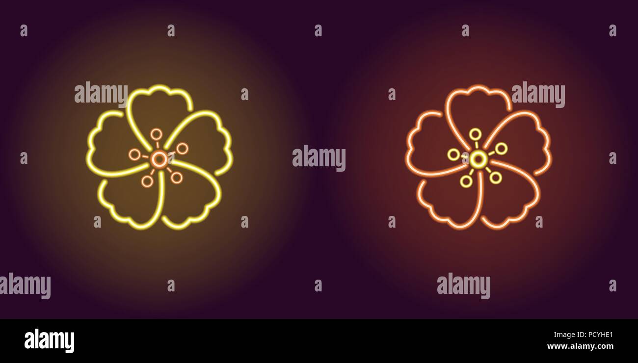 Neon Hawaiian flower in yellow and orange color. Vector illustration of ...