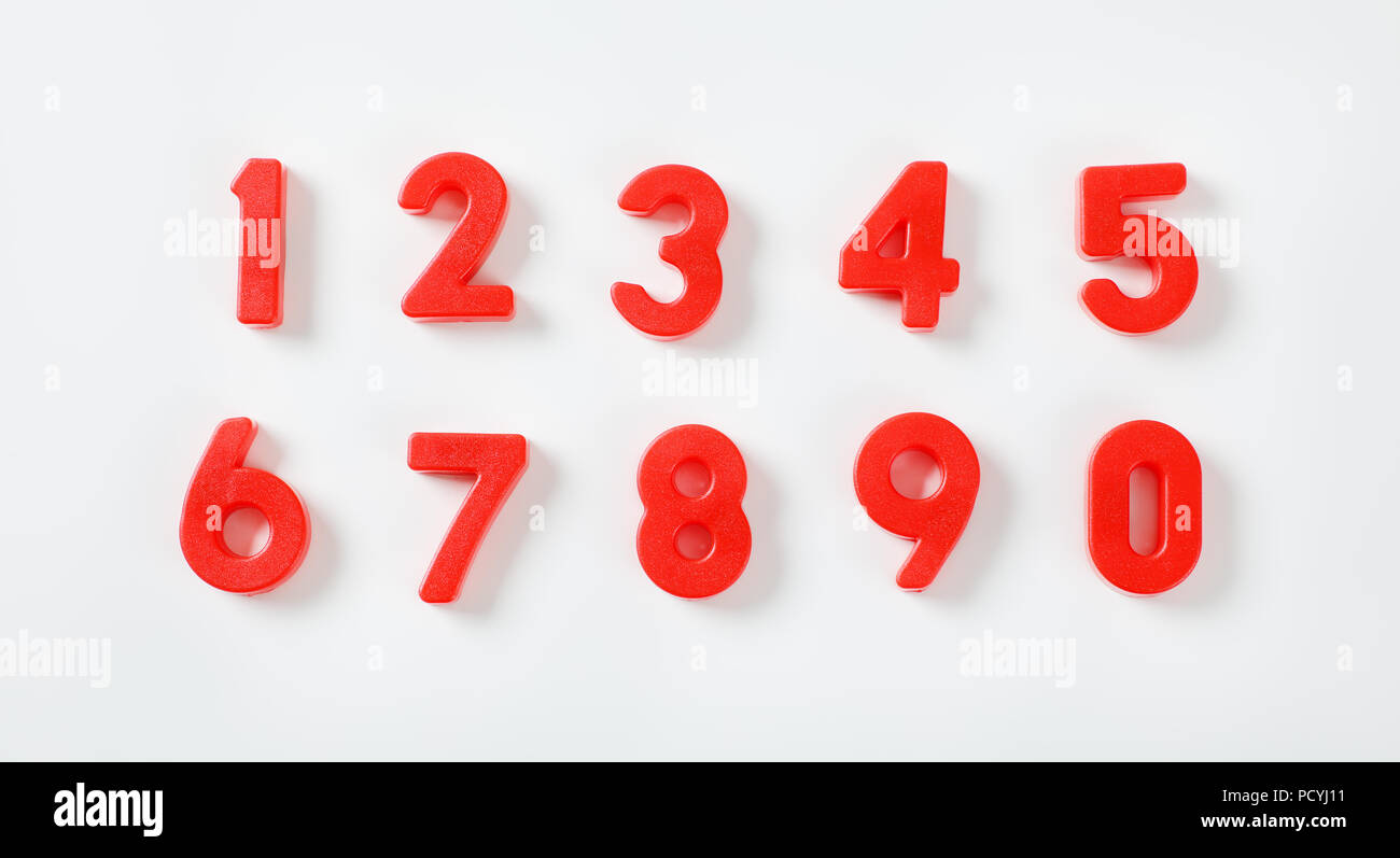 set of red numbers from 0 to 9 on white background Stock Photo