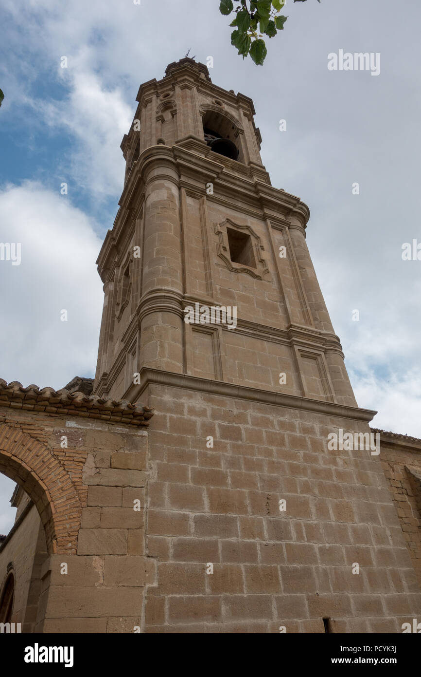 Church and bell tower of Villamayor on the road to Santiago, Spain Stock Photo