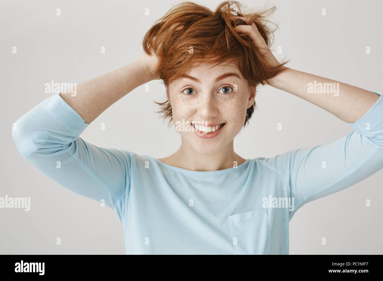 Beautiful Redhead Girl Short Haircut Stock Photos Beautiful