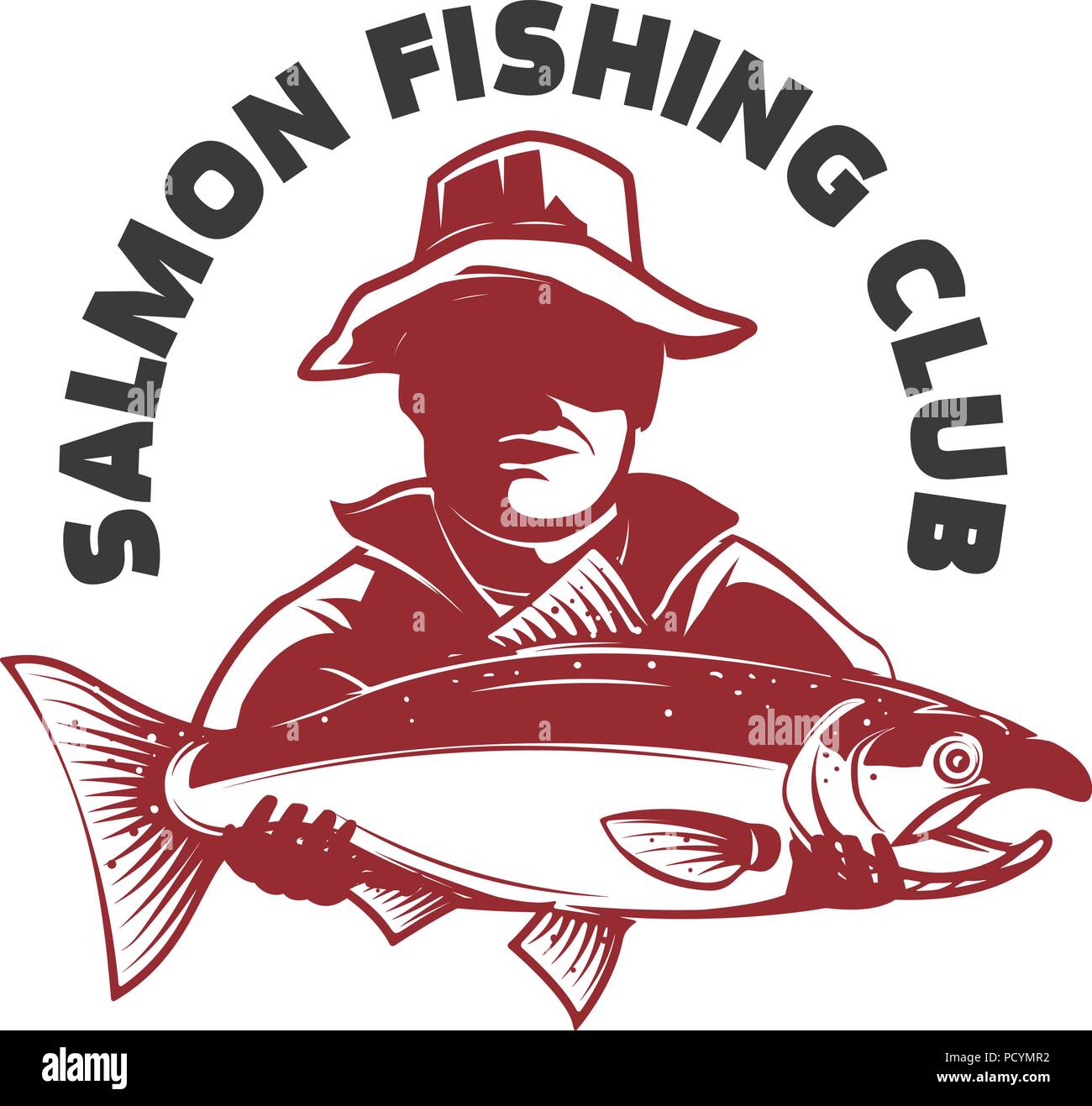 Salmon fishing club. Emblem with fisher and trout. Design element for logo,  label, sign. Vector illustration Stock Vector Image & Art - Alamy