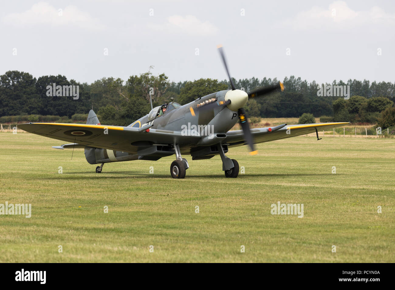 Front view of a historic RAF Spitfire aeroplane on the ground Stock Photo