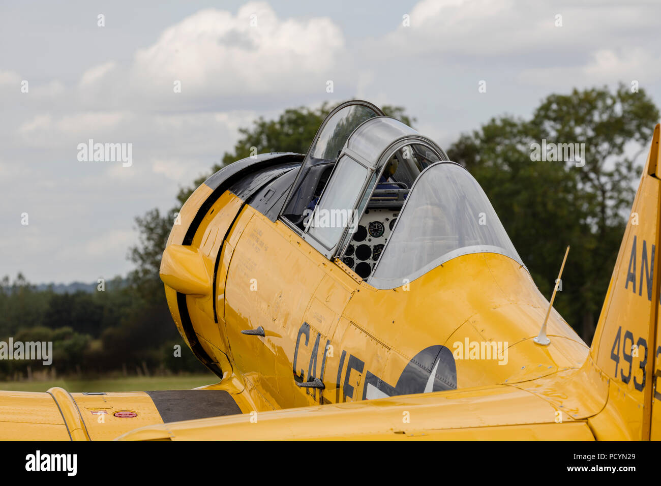 Rear view of a historic North American T-6 Texan Harvard aeroplane Stock Photo