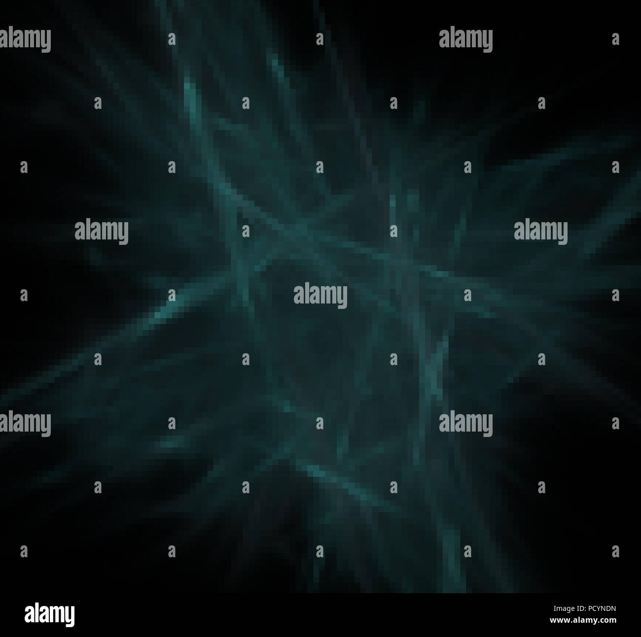 Blue pixel grid fractal on a black background Stock Photo