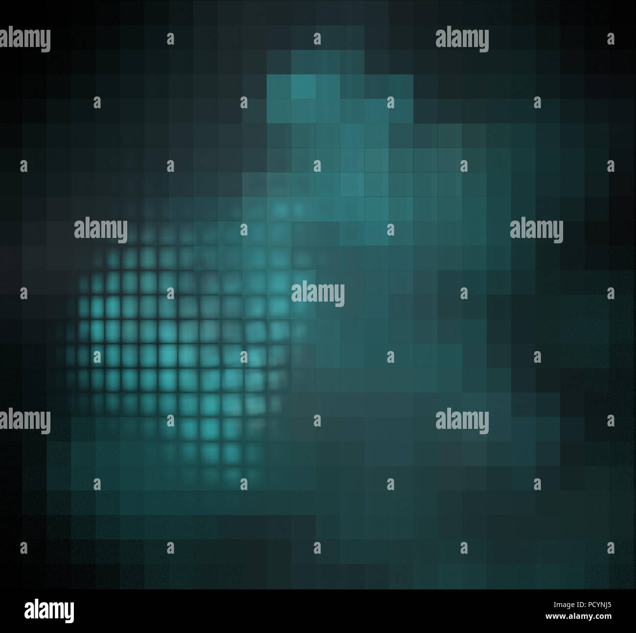 Blue pixel grid fractal on a black background Stock Photo