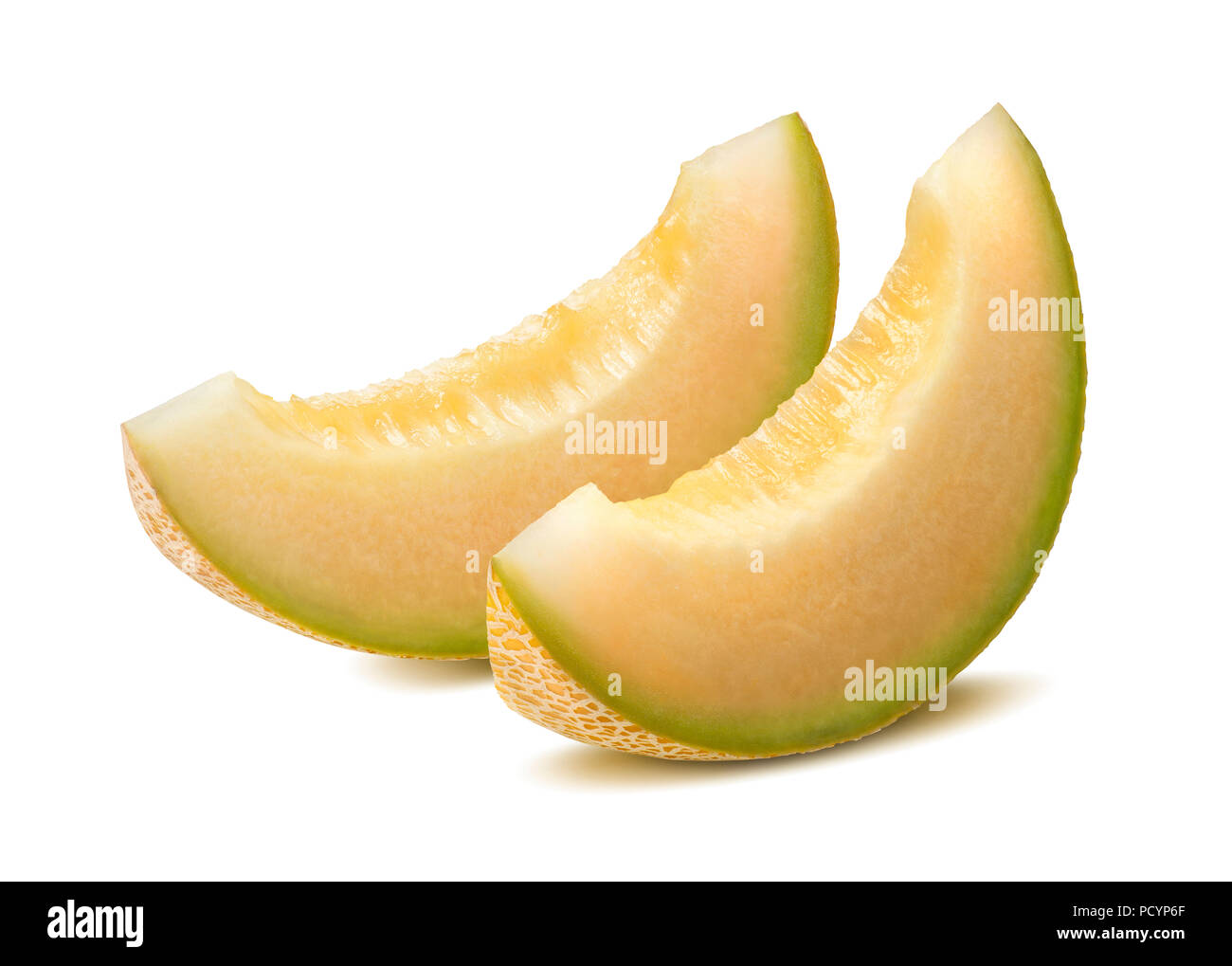 Galia melon whole and half piece composition isolated on white hires