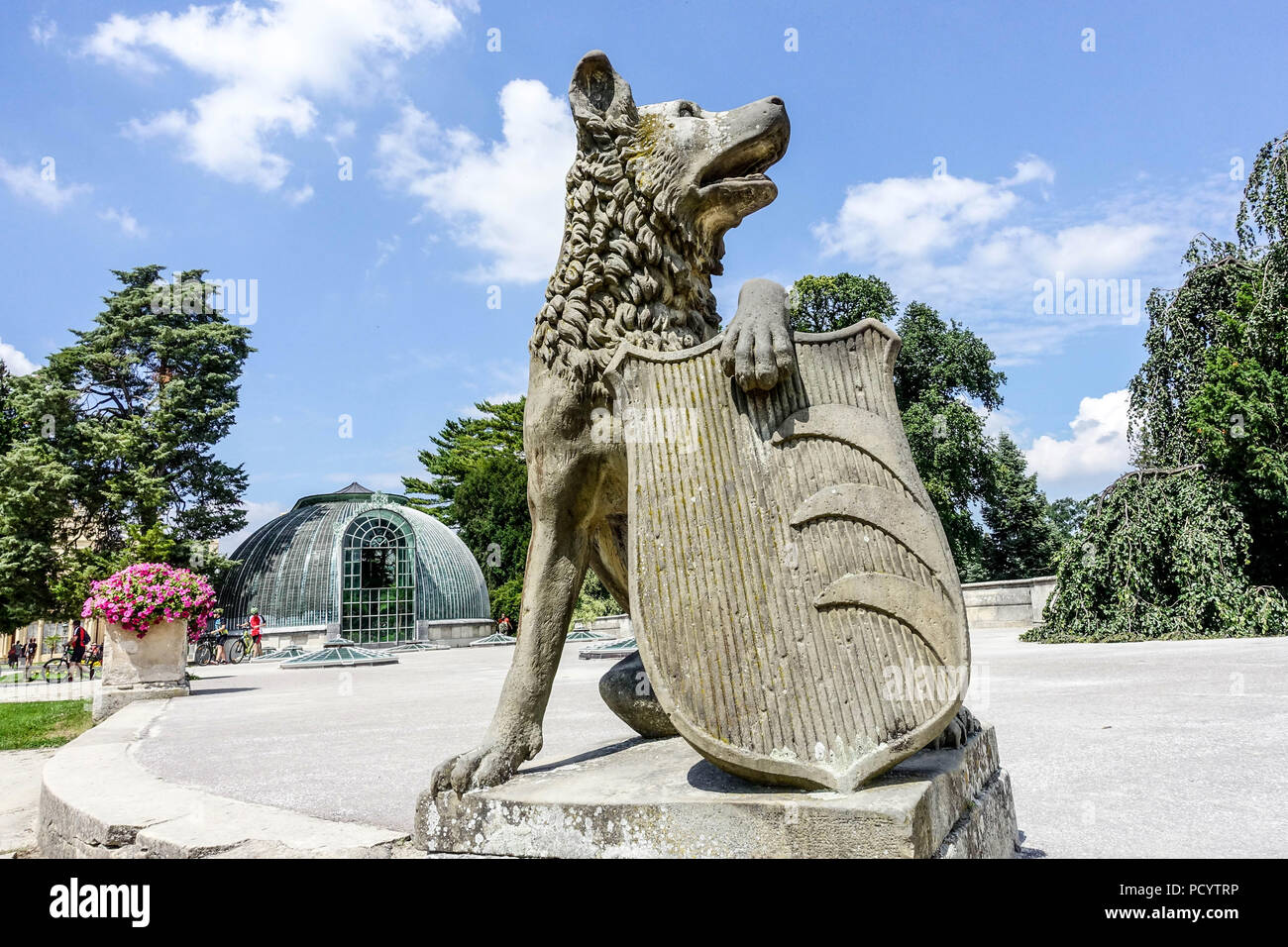 Lednice Castle Garden with sculpture, South Moravia, Czech Republic, Europe Stock Photo