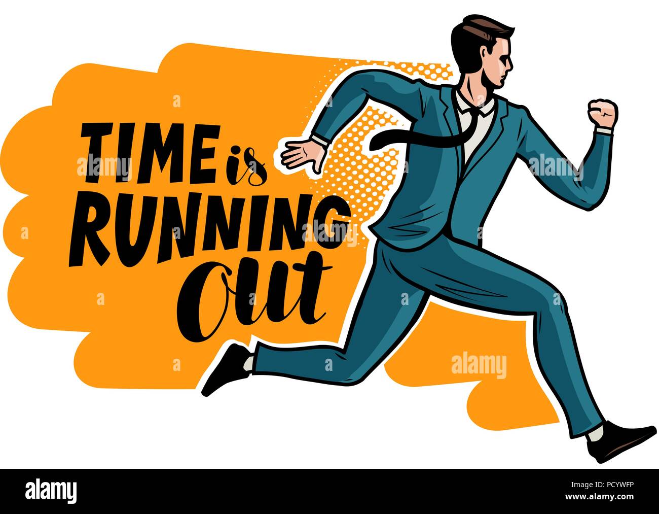 Time is running out, banner. Running businessman in the style of comics. Vector illustration Stock Vector