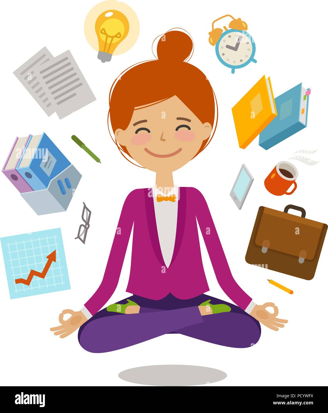 Businesswoman sitting in lotus pose. Business, multitasking concept. Cartoon  vector illustration Stock Vector Image & Art - Alamy