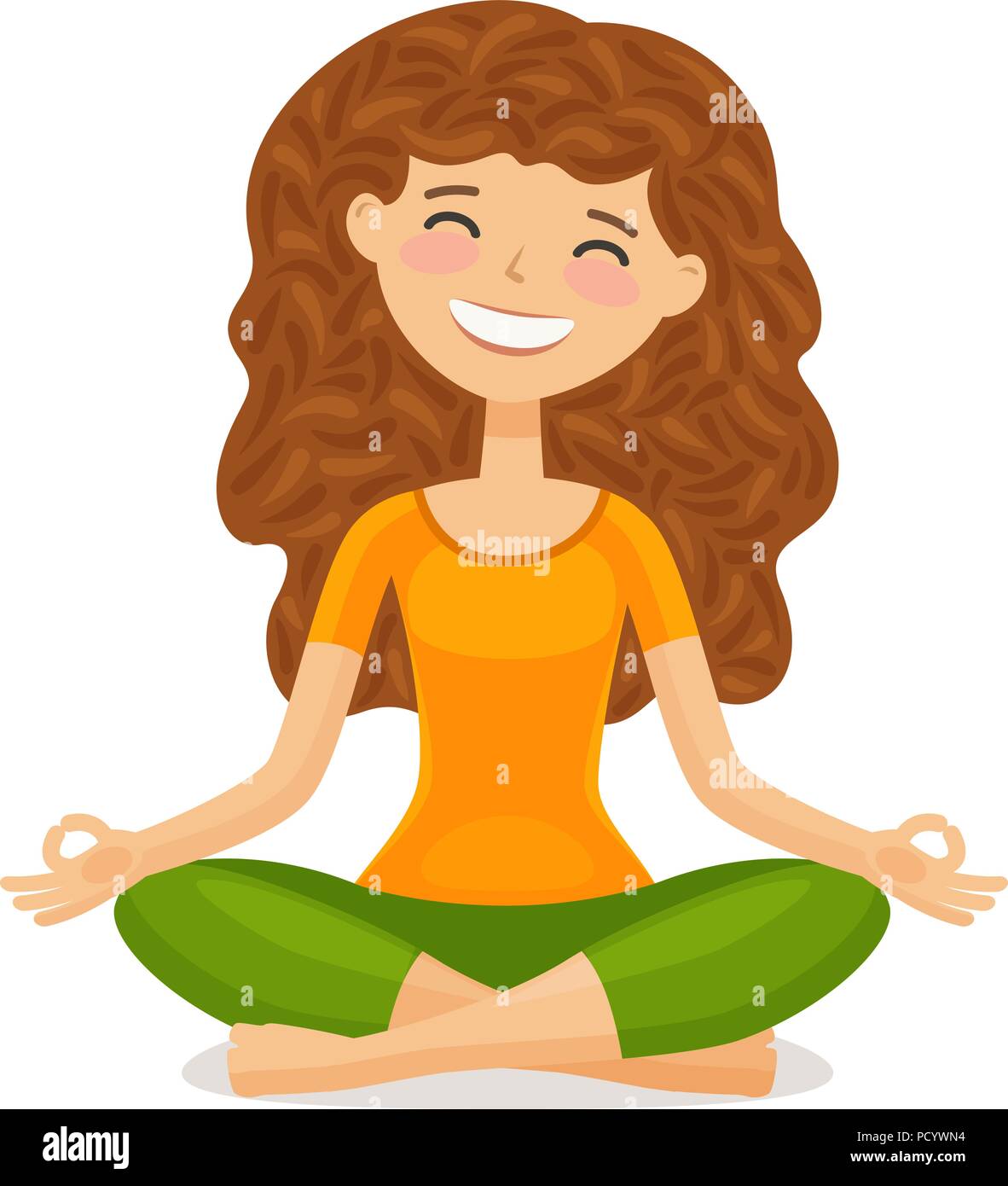 Cute girl doing yoga. Relaxation, meditation concept. Funny cartoon vector illustration Stock Vector