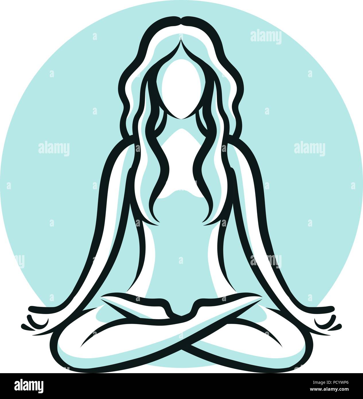Yoga, beauty salon, spa logo or label or label. Girl sitting in lotus pose. Vector illustration Stock Vector