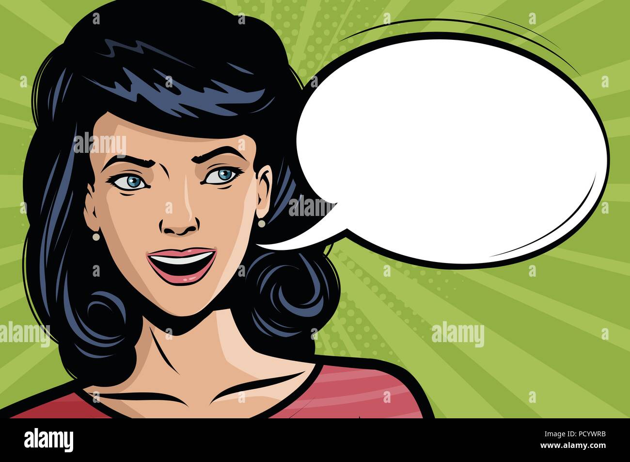 Beautiful young woman says. Vector illustration in style comic pop art Stock Vector