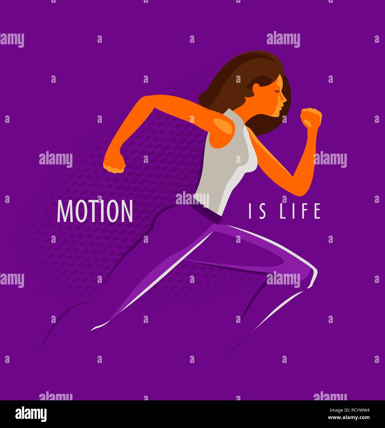 Girl or a young woman is running fast. Sport, fitness concept. Motion is life, motivational phrase Stock Vector