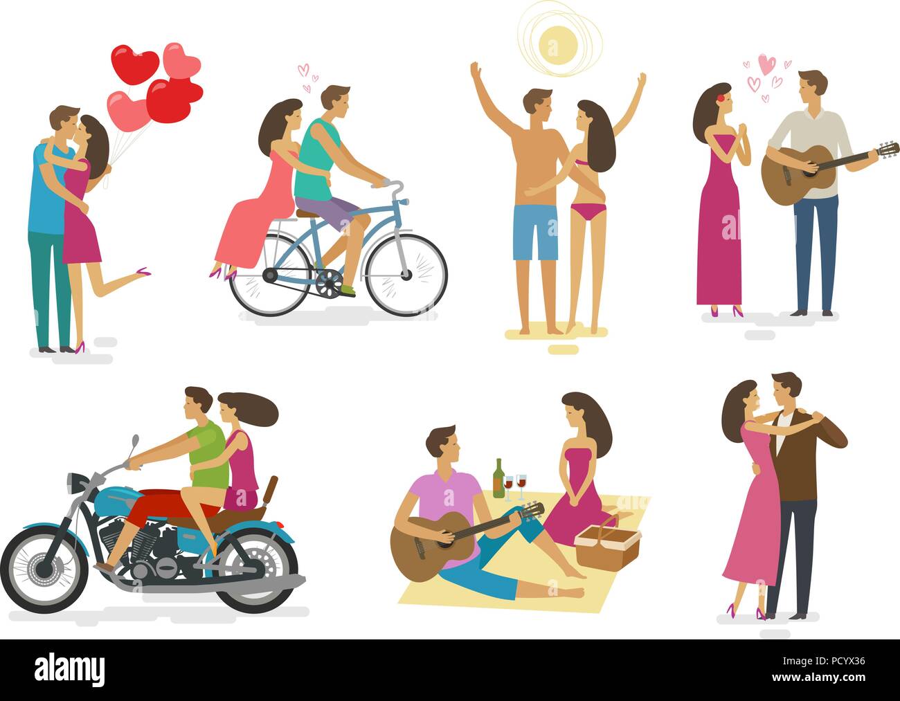 Loving couple, set of icons. Family, love concept. Cartoon vector illustration Stock Vector