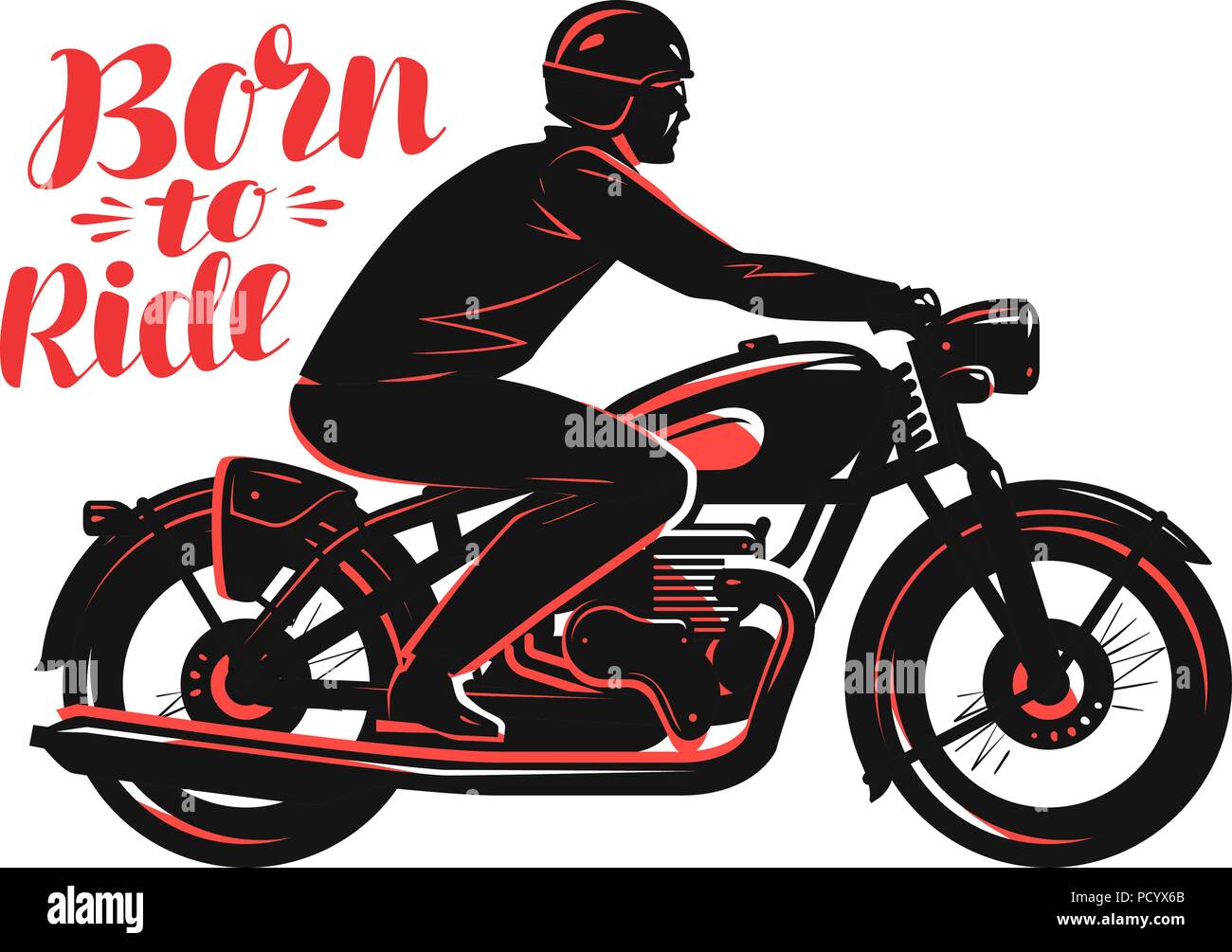 Biker riding a motorcycle, vintage style. Born to ride vector, typography vector illustration Stock Vector