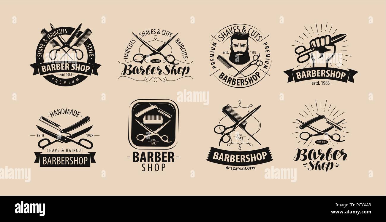 Barbershop, hairdressing salon logo or label. Vector illustration Stock Vector