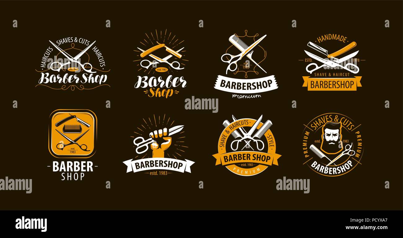 Barbershop, set of labels or emblems. Vector Stock Vector