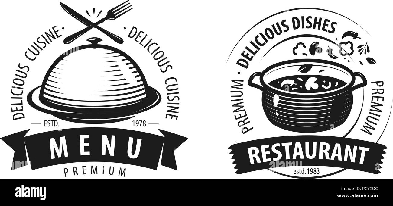 Restaurant logo or label. Emblems for menu design. Vector illustration Stock Vector