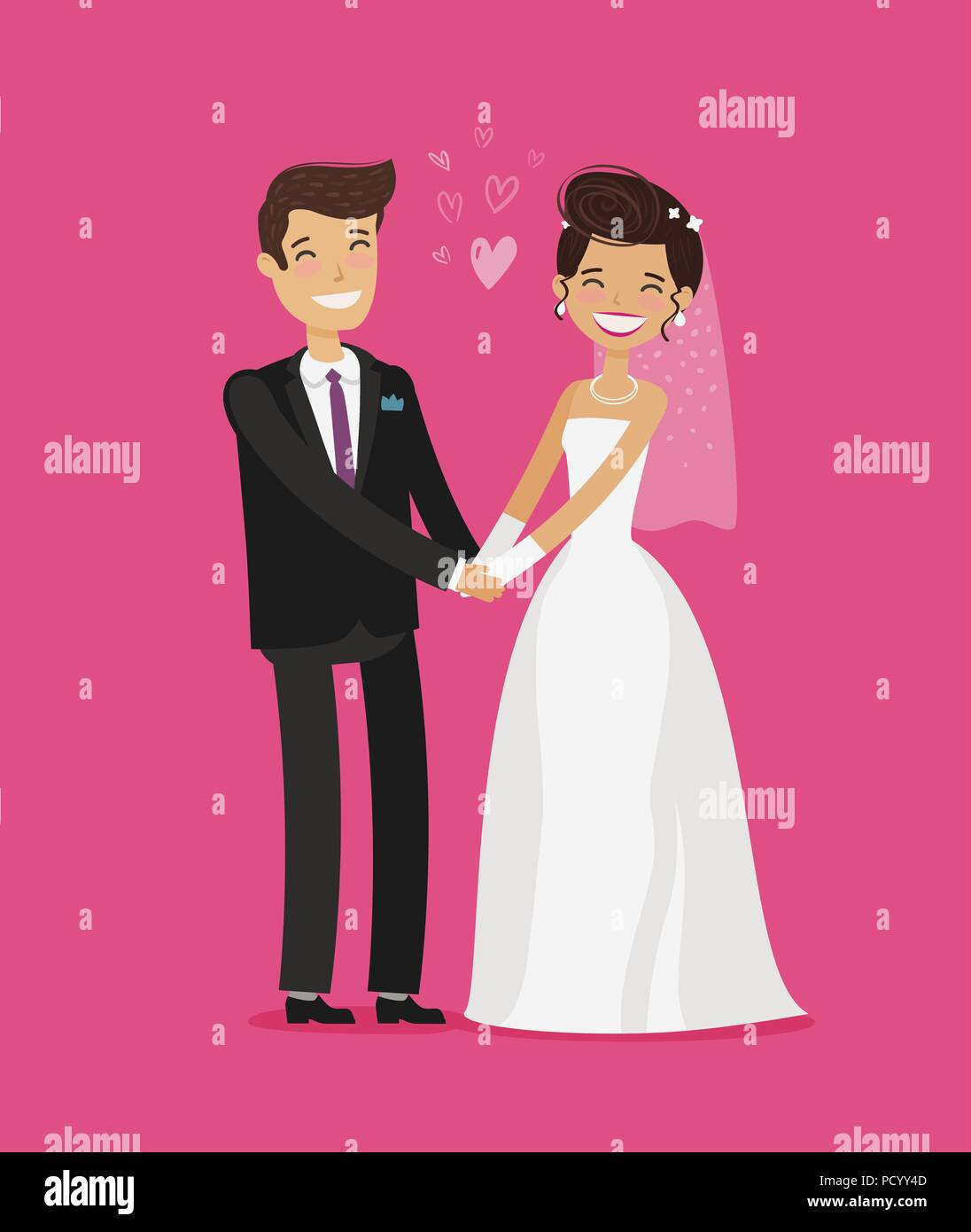 Wedding concept. Happy bride and groom holding hands. Cartoon vector  illustration Stock Vector Image & Art - Alamy