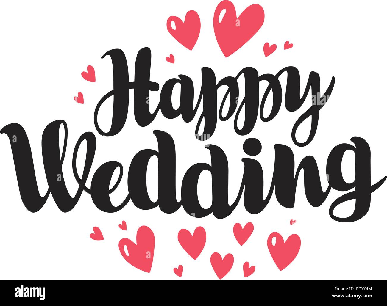 Happy Wedding Lettering Marriage Marry Concept Handwritten