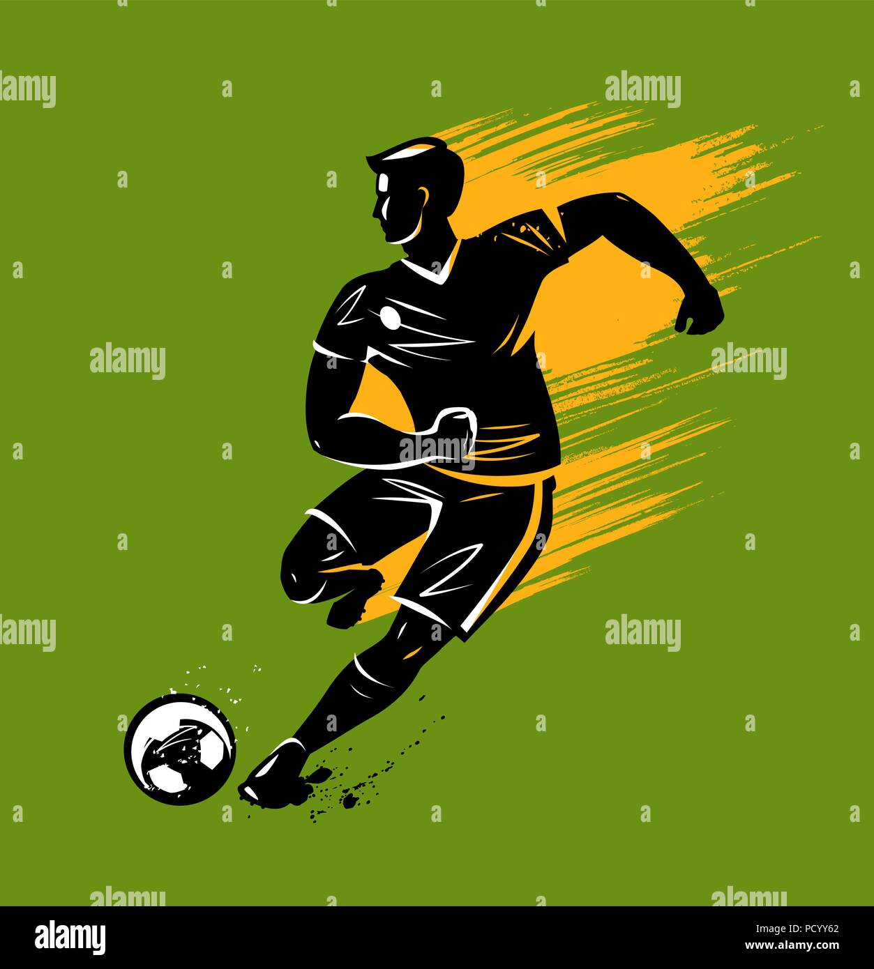Soccer player runs with ball. Soccer, sport concept. Vector illustration Stock Vector