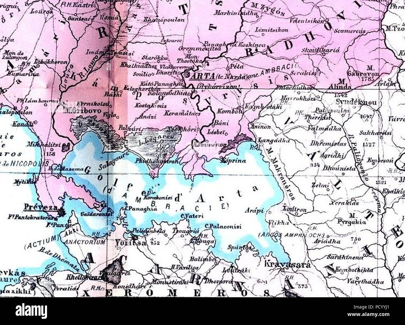 Ambracian Gulf - Map 1878. Stock Photo