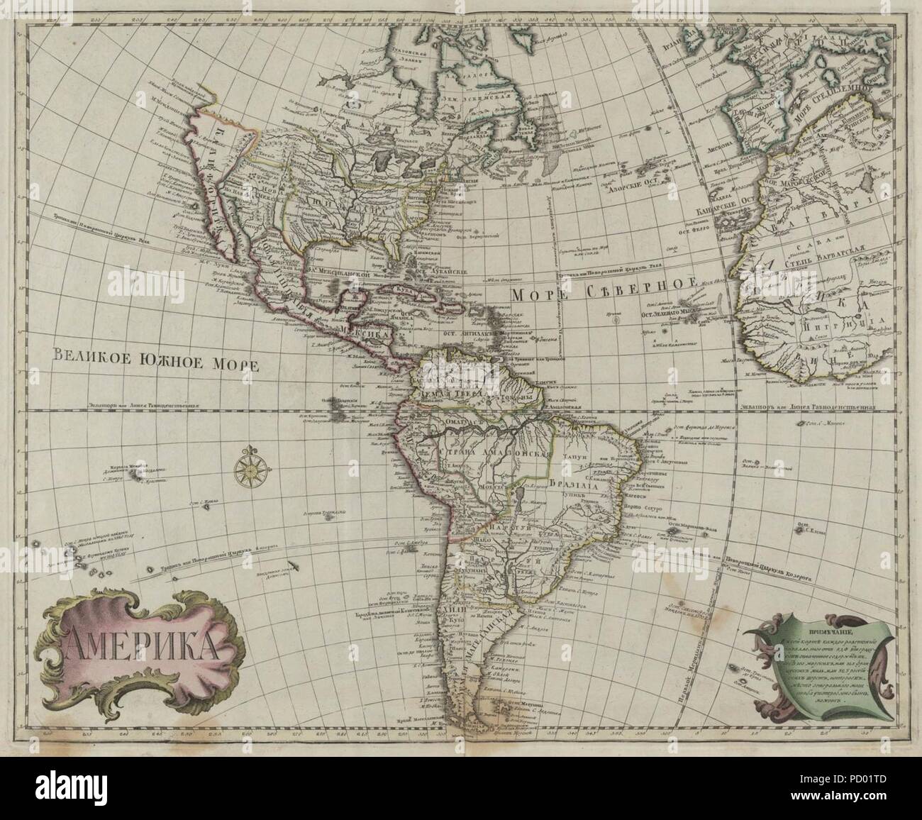 America Map 1745 (rus Stock Photo - Alamy