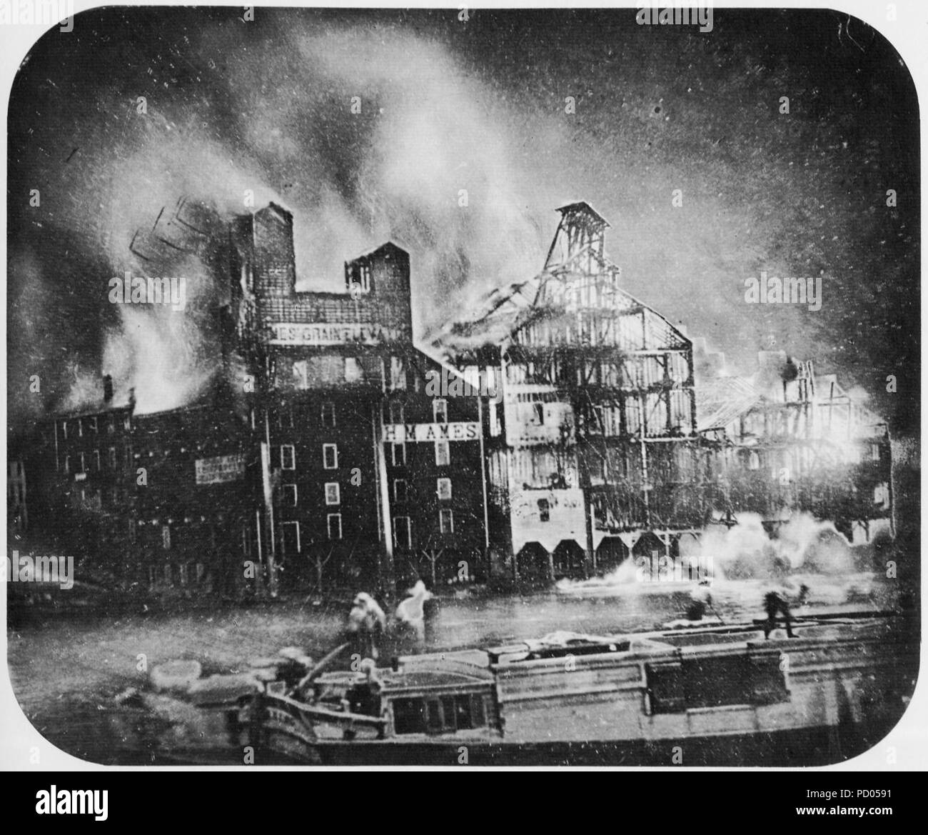 Amerikanischer Photograph um 1853 - Brand von Mühlen in Oswego (Staat New York) Stock Photo
