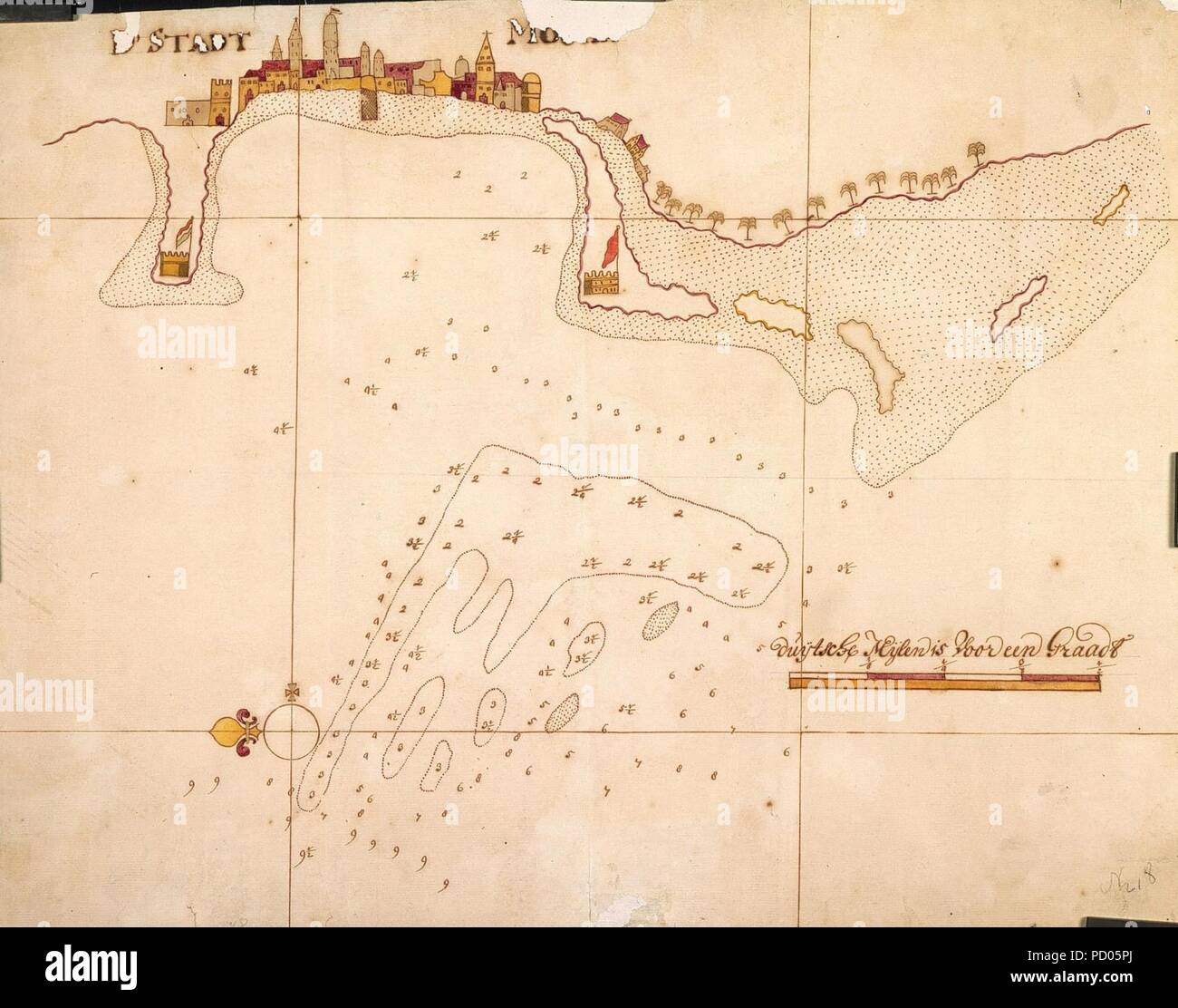 AMH-2507-NA Map of the harbour of the city of Mocha Stock Photo - Alamy